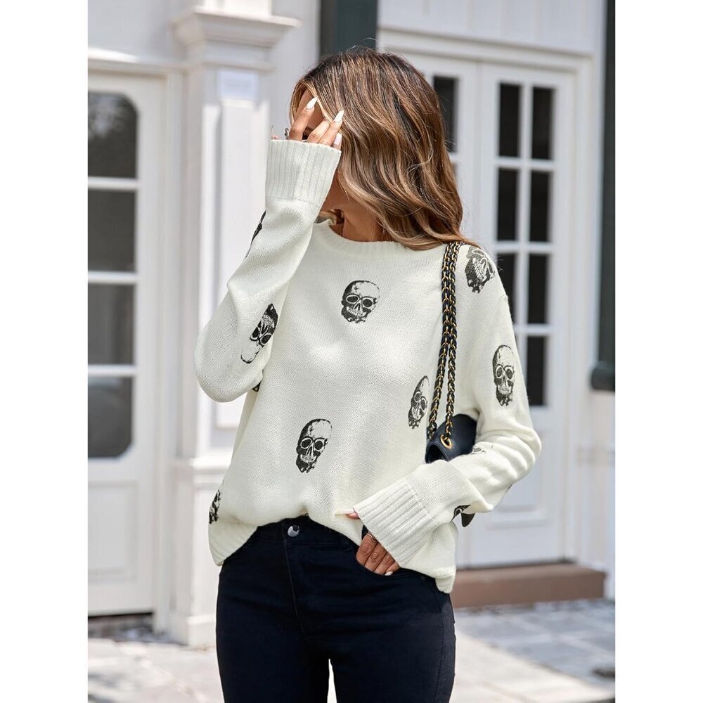 Womens Knit Sweater Acrylic Oversized Crew Neck Long Sleeve Casual Holiday - Picture 5 of 6